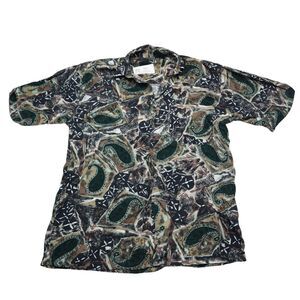 J Riggings Shirt Mens S Brown Paisley Button Up Short Sleeve Collared Top